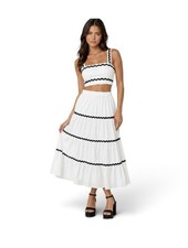 NWT JAPNA Sz L 2 Pc Set Crop Top Maxi Skirt Black White Ruffle Ric Rac Trim New picture