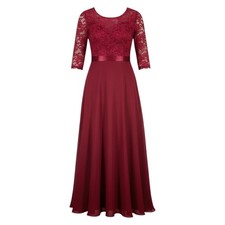 Ever Pretty Maxi Dress Womens 16 Burgundy Lace 3/4 Sleeve Formal Evening Gown picture