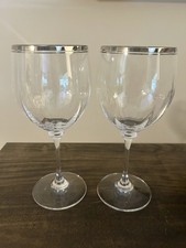 MIKASA STEPHANIE PLATINUM WINE GLASSES Discontinued set of 2 Ribbed Goblet EUC picture