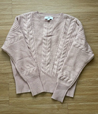 Magaschoni Women’s 100% Cashmere Cable Knit Crewneck Pullover Sweater L picture