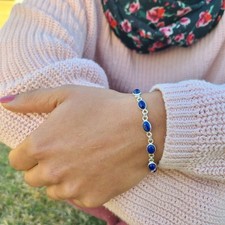 Genuine Lapis Lazuli Bracelet 925 Sterling Silver Bracelet Adjustable Bracelet picture