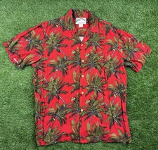 VTG Paradise Found Hawaiian Shirt Palm Tree Red Mens Size M Rayon Magnum PI picture