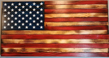 RUSTIC WOODEN AMERICAN FLAG HANDCRAFTED  BURNT 25