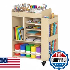 lukar 3-Tier Wooden Art Cart Organizer with Wheels, Art Storage Cart picture