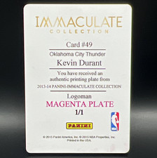 2013-14 Panini Immaculate Kevin Durant Logoman Magenta Plate 1/1 #49 picture