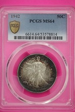 Toned 1942 P MS 64 Walking Liberty Silver Half Dollar Walker PCGS Certified 426 picture