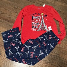 JUSTICE GIRLS 2 pc NEW NWT CHRISTMAS PAJAMAS 18/20 PARIS IS A SLEIGH RIDE AWAY  picture