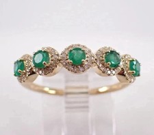 2.20 Ct Round Cut Natural Emerald & Diamond Wedding Ring 14K Yellow Gold picture