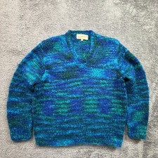 Saks Fifth Avenue Sweater Womens M Blue Green Excellent Vintage Mohair Wool Blnd picture