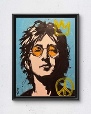 Faris Original Acrylic 12x16 John Lennon Peace Portrait Painting Signed Canvas picture