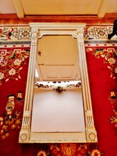 SUPERB Antique Federal Mantel Mirror Ornate Carved Flower Roundels 46.5
