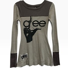Glee 2010 FOX Original Ribbed Striped Long Sleeve Graphic Top Rare Y2K S picture
