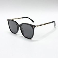 CHANEL CH3435 Square Sunglasses Black Gold Frame Grey Lens 54-20-145 New picture