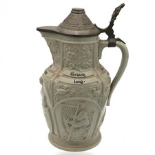 Antique Large Mettlach Villeroy & Boch Beer Stein/Pitcher #6 Relief 1.5L c.1890 picture
