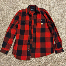 Carhartt Men's M Loose Fit Red/Black Plaid Long Sleeve Button-Up Pockets picture