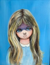 Vintage Paul Michan Weeping Wanda Oil Painting Sad Eyes Mid Century Keane Kitsch picture