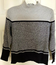 Karen Scott Women's L Gray Black Mock Neck Knit Colorblock Pullover Sweater picture