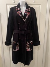 Betsey Johnson RARE Black Velvet Coat with Pink & Red Floral Embroidery size 10 picture