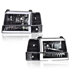 6pc LED DRL Headlights Black Housing For 92-96 Ford Bronco F150 w/Corner Signal picture