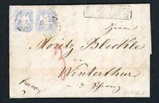 Bavaria MeFr. Mi.Nr. 16 horizontal pairs Nördlingen to Winterthur 1868 picture