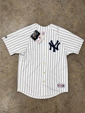 Majestic Derek Jeter Yankees Jersey Mens L Pinstripe 2K Sports Patch Vintage picture