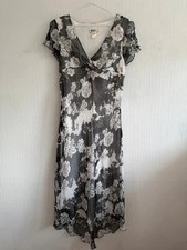 Vintage D.B.Y Floral Chiffon Midi Dress Monochrome Black White Wedding Guest Y2K picture