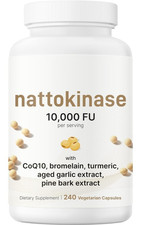 Nattokinase 10,000 FU per Serving 240 Capsules Bromelain 2,400GDU Aged Garlic picture