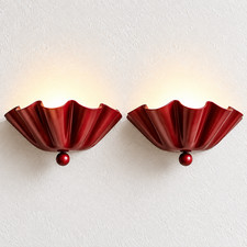 Pair Burgundy Scalloped Wall Sconce, Handmade Red Wall Light Vintage Mid Century picture