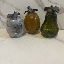 VTG Crackled Glass Metal Leaf Stem Fruit 3 Pieces  picture