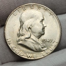 1949 S Ben Franklin Half Dollar 50c AU Almost Unc 90% Silver US Coin F-49Ae8 picture
