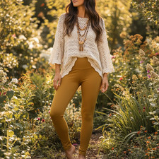NEW Loft Sculpt Leggings Sz S Gold Yellow Comfy Cozy Boho Cottage Earthy Rustic picture