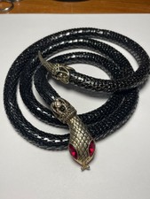 Vintage 1920's black metal mesh snake belt with red rhinestone eyes picture