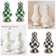 Mackenzie-Childs Emerald Check Salt & Pepper Shakers Multi Patterns NWT picture