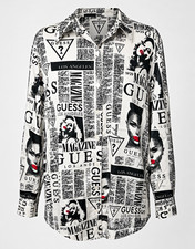 GUESS Men’s Graphic Print Button-Up Shirt Long Sleeve Point Collar M picture