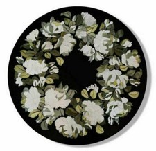 18'' Black Round Marble Dining Coffee Table Top Inlay Malachite Mosaic decor i17 picture