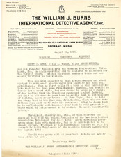 William J Burns Detective Agency  orig 1915 Spokane Letterhead Bank Warning picture