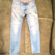 Diesel Men’s Blue Light Wash Distressed Slim Fit Denim Jeans 5-Pocket Logo picture