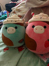 Rishi and ingeborg Squishmallows Lot of 2 Plush cows Blue & Pink Small 8 inch picture