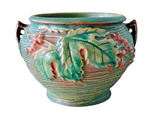VINTAGE ROSEVILLE POTTERY GREEN BUSHBERRY JARDINIERE #657-4 USA 1940s picture