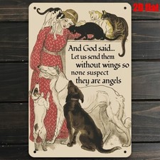 Vintage Pet Lover Metal Tin Sign Funny Animal Wall Art Home Decor Cafe Cat & Dog picture