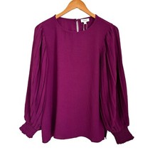 Oddy Womens Pleated Long Sleeve Blouse Top Size Small Purple Oversized picture