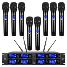 8 Channel UHF Pro Audio Wireless Microphone System 8 Handheld Metal Dynamic Mic picture