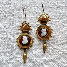 Vintage Victorian Style Cameo Two-Tier Drop Dangle Earrings picture