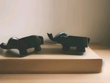 Vintage Elephant Ebony Wood Candle Holders 2 Tea Light Black Hand Carved  1970 picture