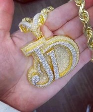 Custom Two Letter Pendant 14K Two Tone Gold Plated 3Ct Round Cut Moissanite picture
