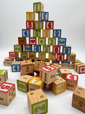 Vintage Playskool Number Wood Blocks Lot - 56 Pcs Math Counting Cubes Toy picture