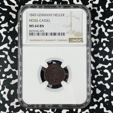 1845 Germany Hesse-Cassel 1 Heller NGC MS64BN Lot#G2324 Top Graded picture