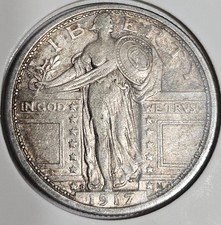 1917 D Type 1 T1 Standing Liberty Silver Quarter Dollar 25c Lustrous Original AU picture