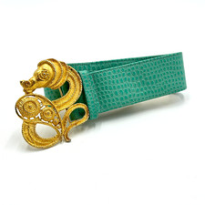 Vintage Gold Tone Snake Buckle by Robert Cavalli w/Light Teal Leather Strap picture