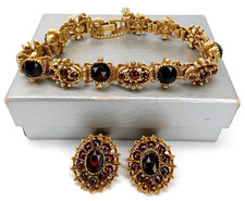 Arthur Pepper Bracelet & Earrings With Red Rhinestones Vintage 1960s Signed picture